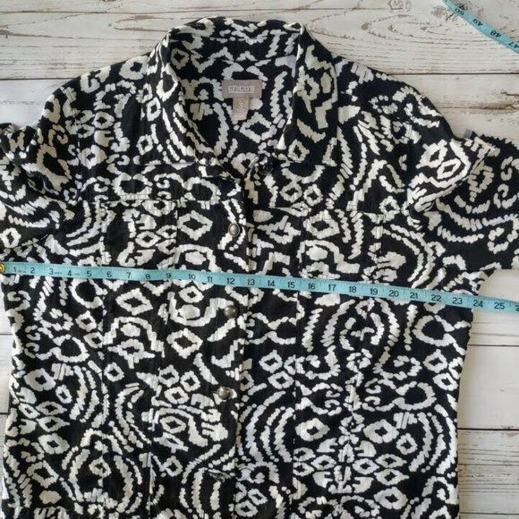 Chico's Jacket size 3 -XL 16-18 Linen w Bold Geometric Print Black White Chicos - Picture 8 of 10